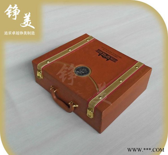 红酒包装盒 酒红色红酒盒 pu酒盒 双支装手提红酒皮盒图2