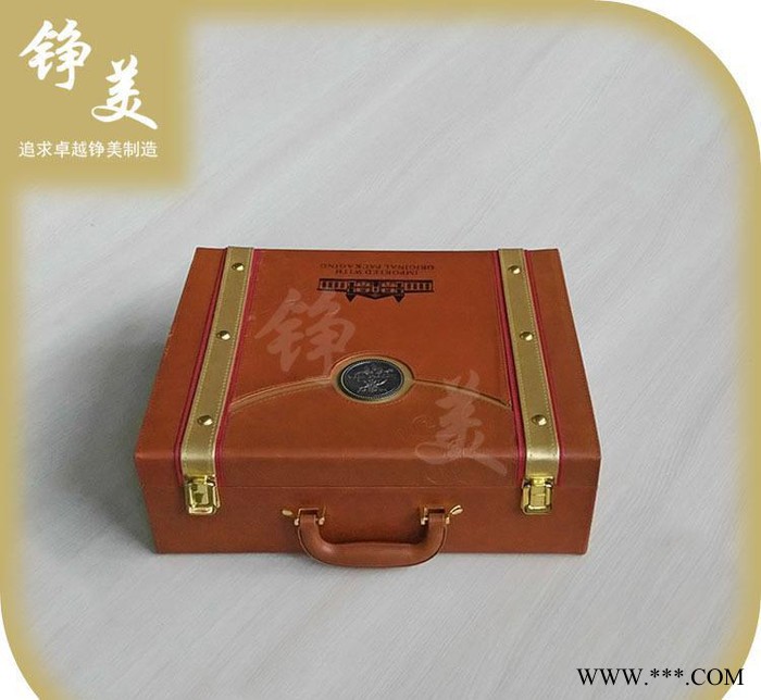 红酒包装盒 酒红色红酒盒 pu酒盒 双支装手提红酒皮盒图3