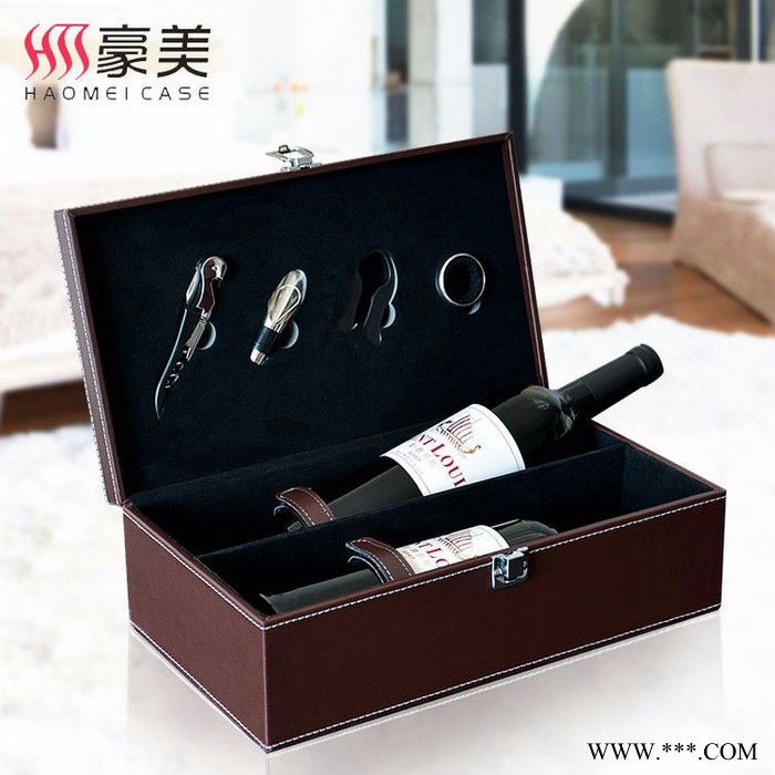 酒盒红酒皮盒 红酒盒子双支红酒包装盒皮质红酒礼盒 可印LOGO定制图5