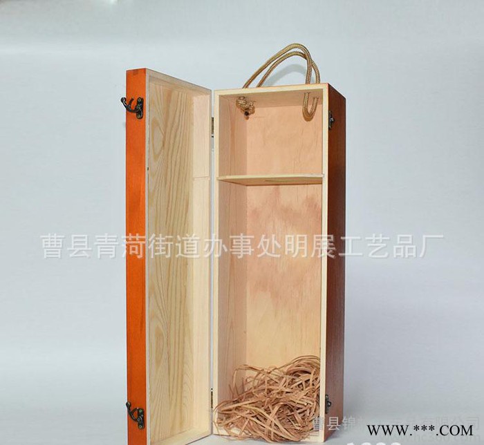 现货红酒木盒单支装红酒礼盒 松木上色工艺品木盒图2