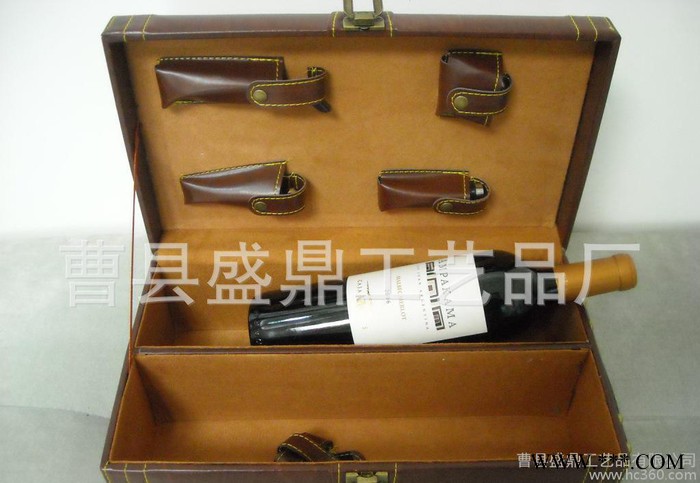 PU皮红酒礼盒定做批发红酒盒带酒具红酒皮盒棕色双支红皮盒图2