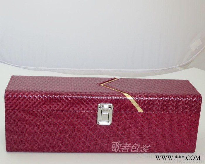 供应红色钻石纹皮革红酒盒，新款单只葡萄酒酒盒，时尚红酒包装