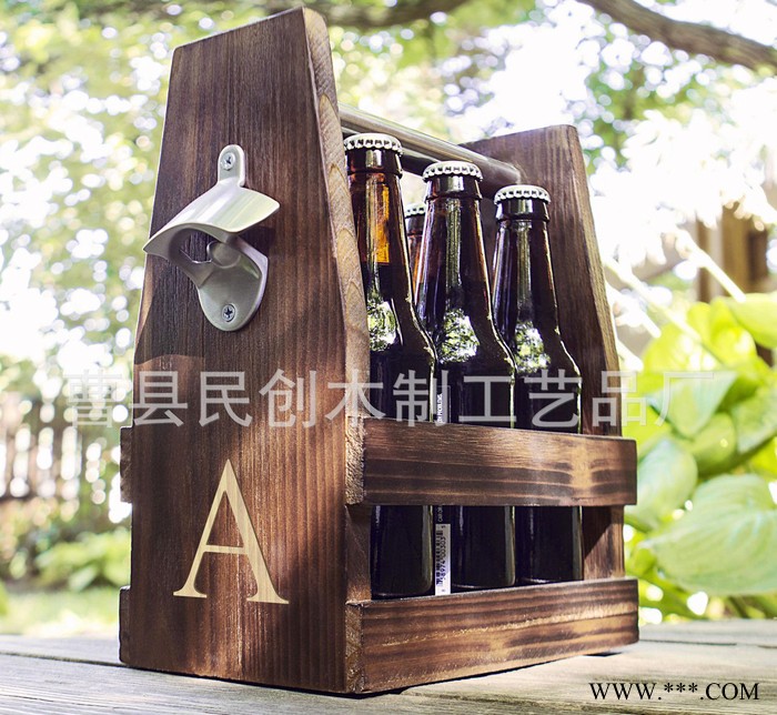 啤酒饮料六格复古木制手提酒架 木质创意红酒提篮收纳筐定制