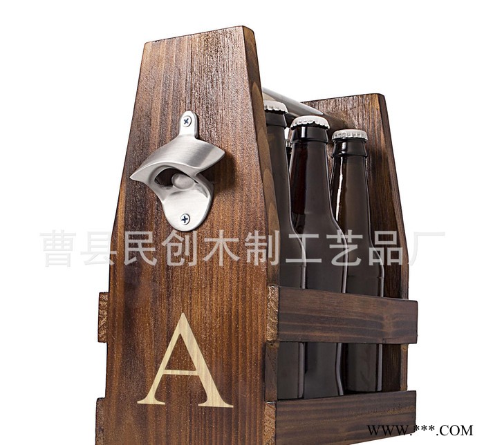 啤酒饮料六格复古木制手提酒架 木质创意红酒提篮收纳筐定制图3