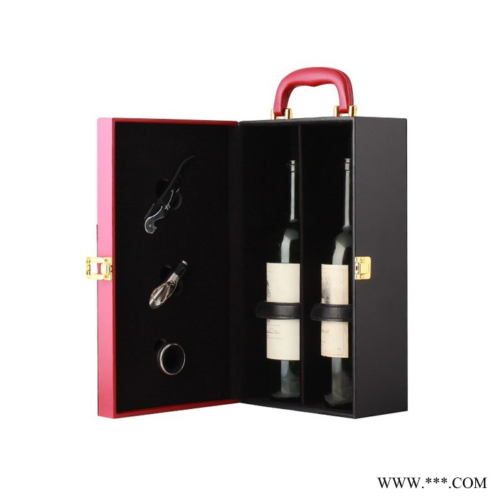 豪美HMP-G1047改版黑色配酒红双支红酒盒，节日送优惠图2