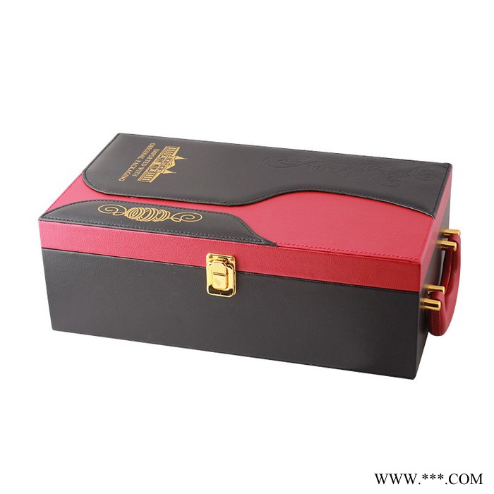 豪美HMP-G1047改版黑色配酒红双支红酒盒，节日送优惠