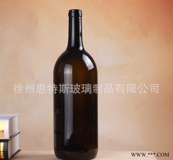 直销 茶色 红酒瓶 1400ml葡萄酒瓶 高白料玻璃酒瓶子图2