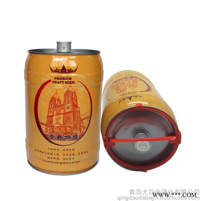 青岛特产青岛大白金精酿原浆啤酒黄桶5L**啤酒马口铁桶包装图3