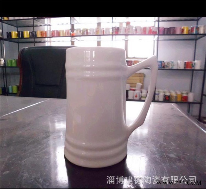 外贸高筒啤酒杯创意注浆白色单层陶瓷金边啤酒杯定制酒杯图2