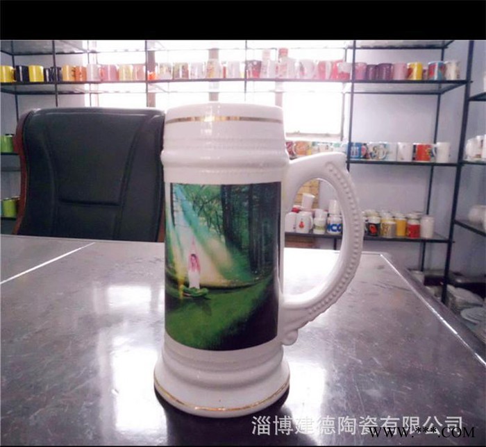 外贸高筒啤酒杯创意注浆白色单层陶瓷金边啤酒杯定制酒杯图3