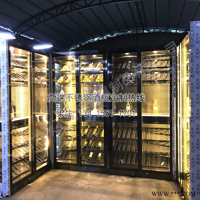 时尚不锈钢酒架餐厅酒店定制不锈钢红酒柜定制家用别墅不锈钢恒温酒柜地下室红酒柜图2