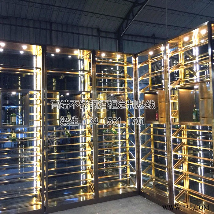 时尚不锈钢酒架餐厅酒店定制不锈钢红酒柜定制家用别墅不锈钢恒温酒柜地下室红酒柜图7