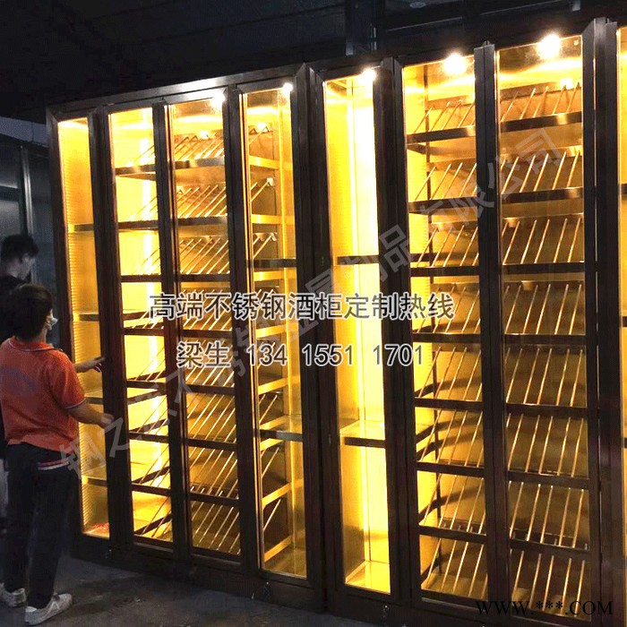 时尚不锈钢酒架餐厅酒店定制不锈钢红酒柜定制家用别墅不锈钢恒温酒柜地下室红酒柜图8