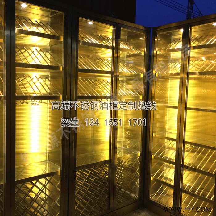 时尚不锈钢酒架餐厅酒店定制不锈钢红酒柜定制家用别墅不锈钢恒温酒柜地下室红酒柜图5