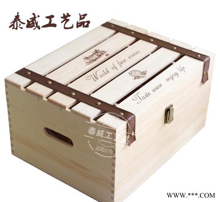 现货可定制松木礼品盒 **松木单排镂空原木色六瓶装红酒盒酒箱图3