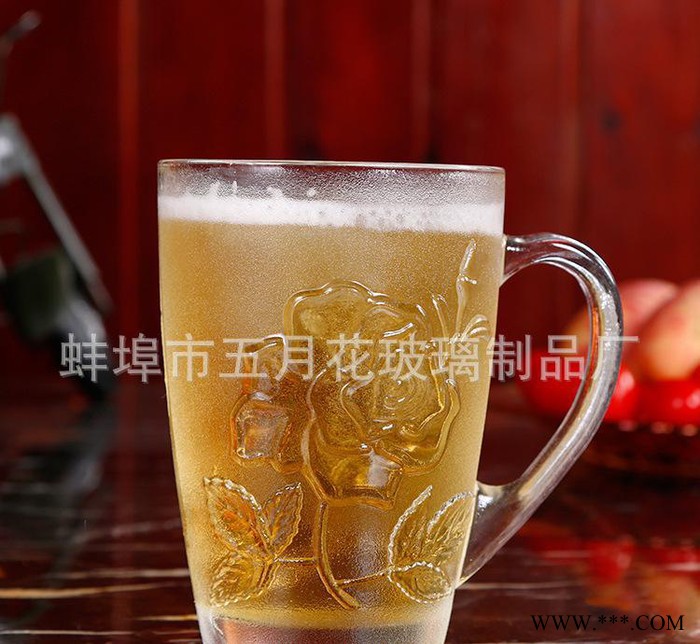 玻璃机器压制啤酒杯 刻花果汁杯图3