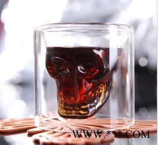 创意杯子水晶骷髅啤酒杯双层玻璃骷髅头酒杯威士忌红酒杯加厚正版