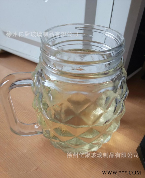 新款480ml透明玻璃菠萝饮料杯创意果汁杯子带盖不规则形啤酒杯子图3