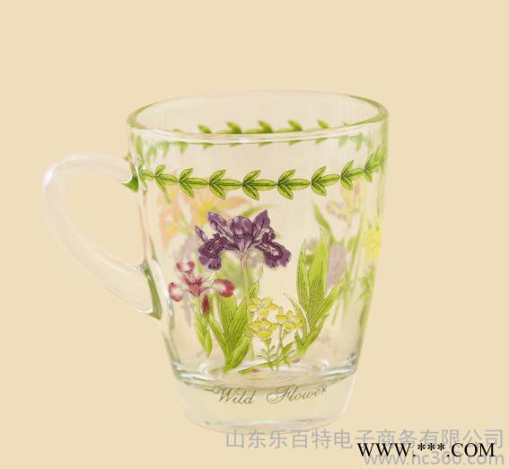 韩国三种花加厚玻璃杯印花把手杯耐热水杯把杯啤酒杯子图3