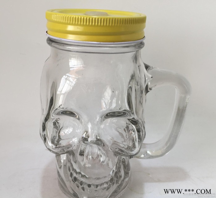 直销创意透明玻璃骷髅头带把饮料杯 啤酒杯 酒吧专用玻璃酒杯
