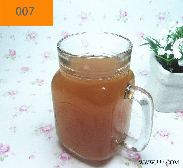 直销玻璃把子杯350ml 柠檬茶杯 把手杯啤酒杯梅森瓶图2