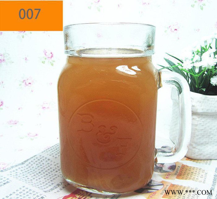 直销玻璃把子杯350ml 柠檬茶杯 把手杯啤酒杯梅森瓶图3