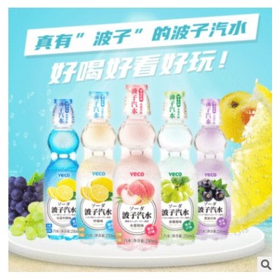 250ml*9瓶YECO椰可果味碳酸饮料黑加仑味批发网红波子汽水代发