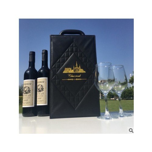 红酒盒包装礼盒双支带酒杯皮盒葡萄酒包装盒红酒盒子现货批发图2