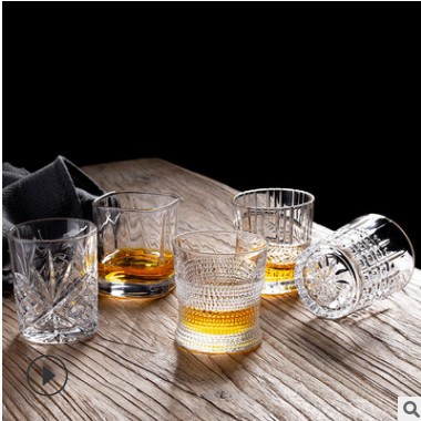 复古浮雕玻璃威士忌酒杯欧式家用烈酒洋酒杯套装雕花水杯日式创意