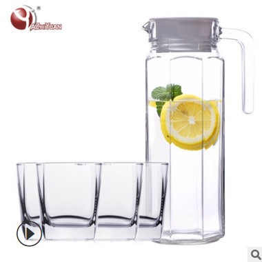 透明玻璃冷水壶凉水壶果汁壶玻璃冷水壶八角水具五件套图2