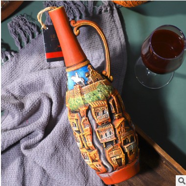 格鲁吉亚干红葡萄酒原瓶原装彩陶瓶装进口葡萄酒工艺摆件装饰红酒