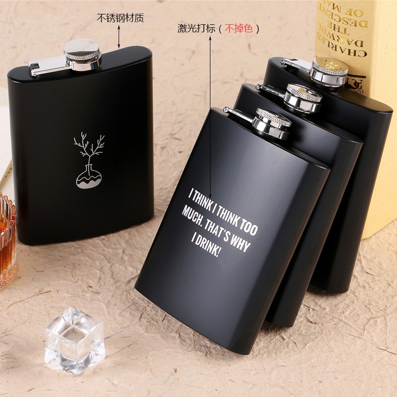 白酒不锈钢8盎司黑色酒壶批发创意户外便携随身跨境外贸激光刻字图3