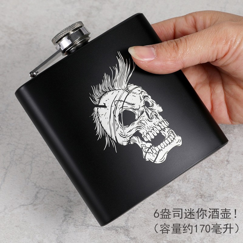 哑光黑喷漆随身户外便携6oz盎司不锈钢酒壶酒瓶批发跨境外贸货源图3